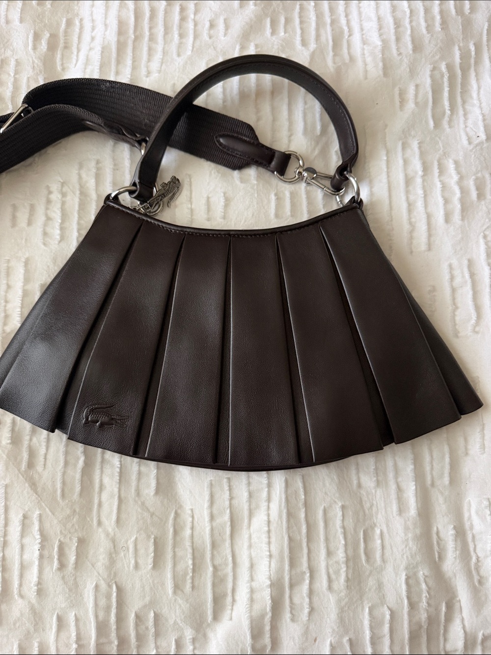 Lacoste Dark Brown Pleated Mini Shoulder Bag
